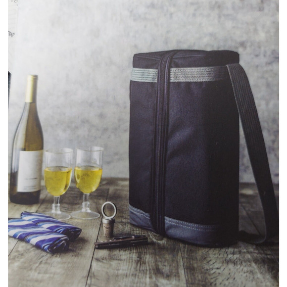 Picnic Time Estate Insulated Wine Tote Service & Accessories for 2 Black Gray - Picture 1 of 12